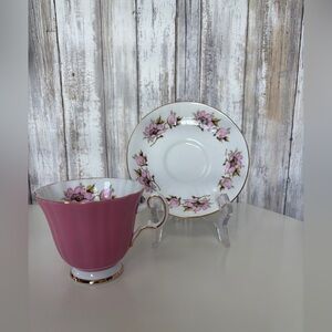 Elegant Pink Floral Mug and Saucer Set